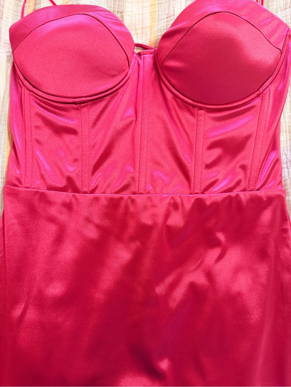 Satin Structured Bustier Slip in Hot Pink